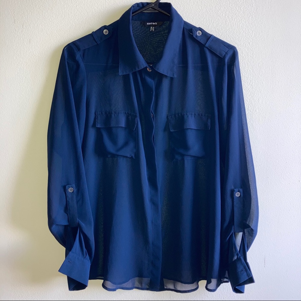 Koton Navy sheer shirt with pockets